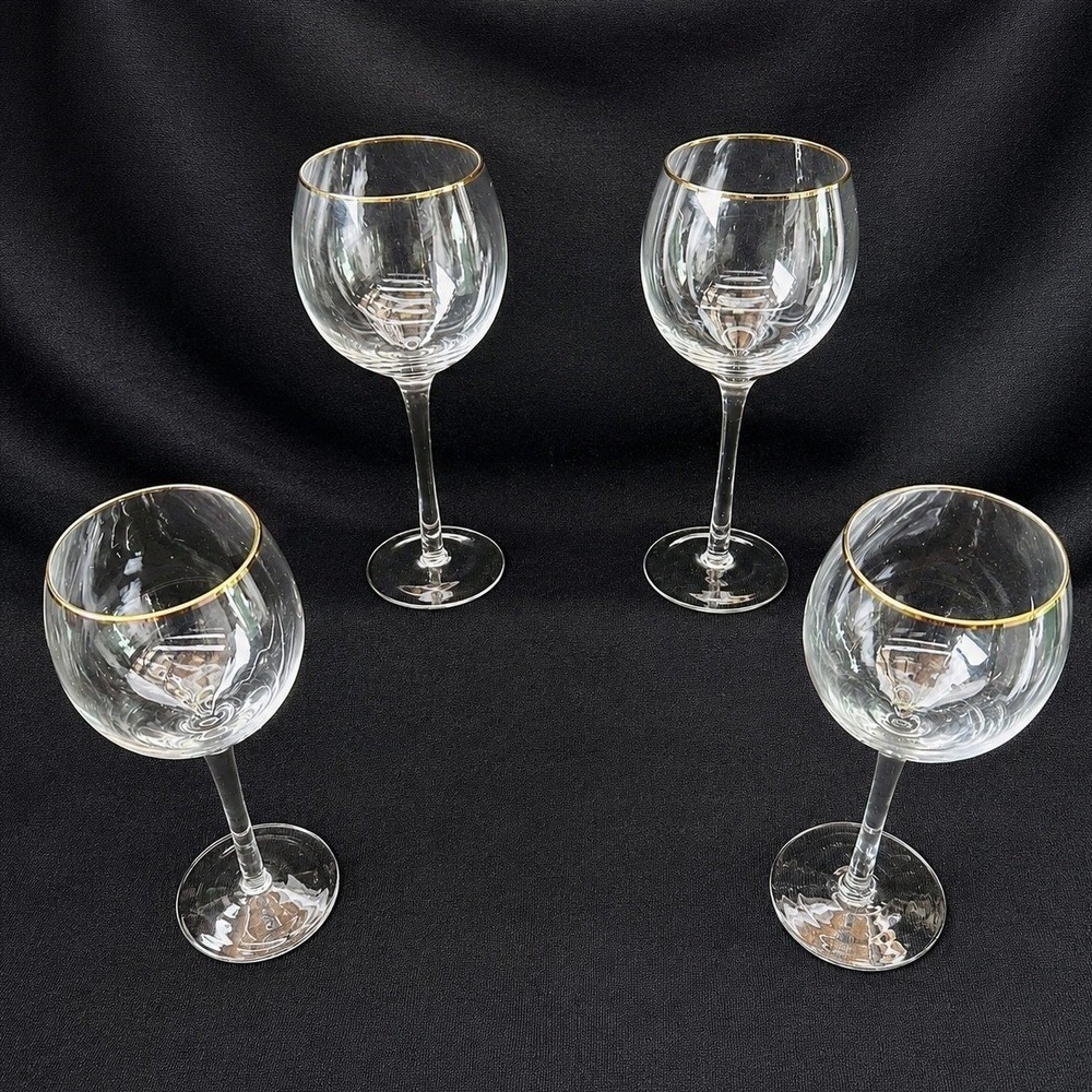 Lenox Balloon Wine Glasses Set of 4 Gold‎ Rim Clear Plain Bowl 8.5 Inch Tall